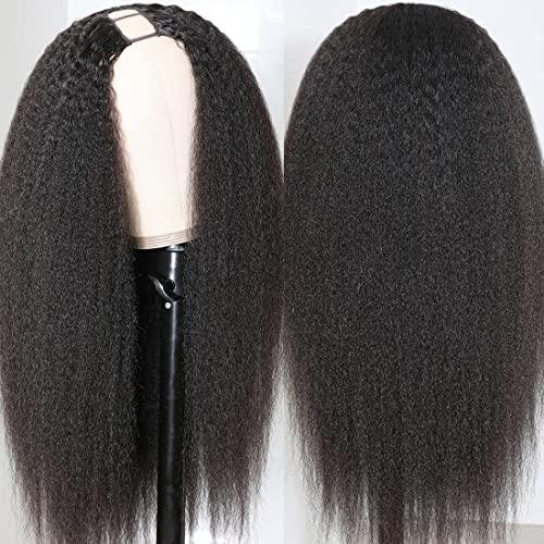 Nadula Nadula Kinky Straight U Part Wigs Human Hair for Women,Brazilian Glueless Upart Yaki Straight No Sew in No Glue Beginner Friendly Wigs Natural Black Color 18inch