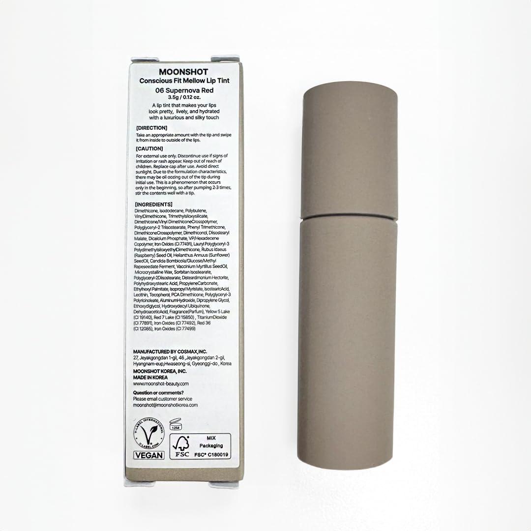 Moonshot Moonshot KOREA Conscious Fit Mellow Lip Stain Longwear, Weightless, Not Animal Tested,Glow-Boosting, Long-Lasting, Comfortable, Non-Sticky,k-beauty, (Supernova Red, 06)