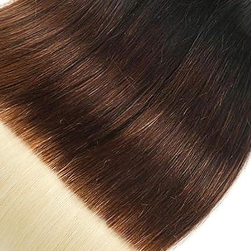 CnumGunm T1B/4/613 Bundles 613 Straight Human Hair Bundles Natural Black Straight Bundles 30 30 30 Inch 3 Bundles 3 Tone Color #4 Brown and 613 Blonde Bundles Human Hair Weave
