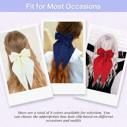 Cinaci Cinaci 8 Pieces Silky Satin Big Hair Bows for Women Girls Teens, Fancy Long Tail Bow Hair Clips French Hair Barrettes Hair Accessories