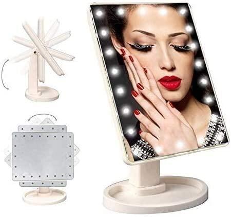 Suuim Suuim Handheld Mirrors Makeup Large Lighted, Makeup Vanity with 22 LED Lights, Press Screen Dimmable 360Rotation Tabletop