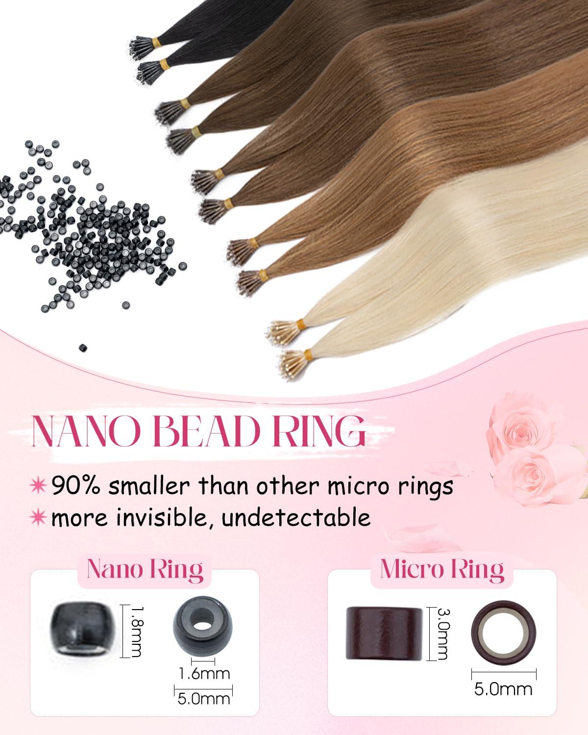 Benehair Benehair Nano Tip Hair Extensions Remy Human Hair Dark Brown Nano Ring Hair Extensions Real Human Hair 16 Inch Straight Brown Nano Bead Hair Extensions Human Hair 50G