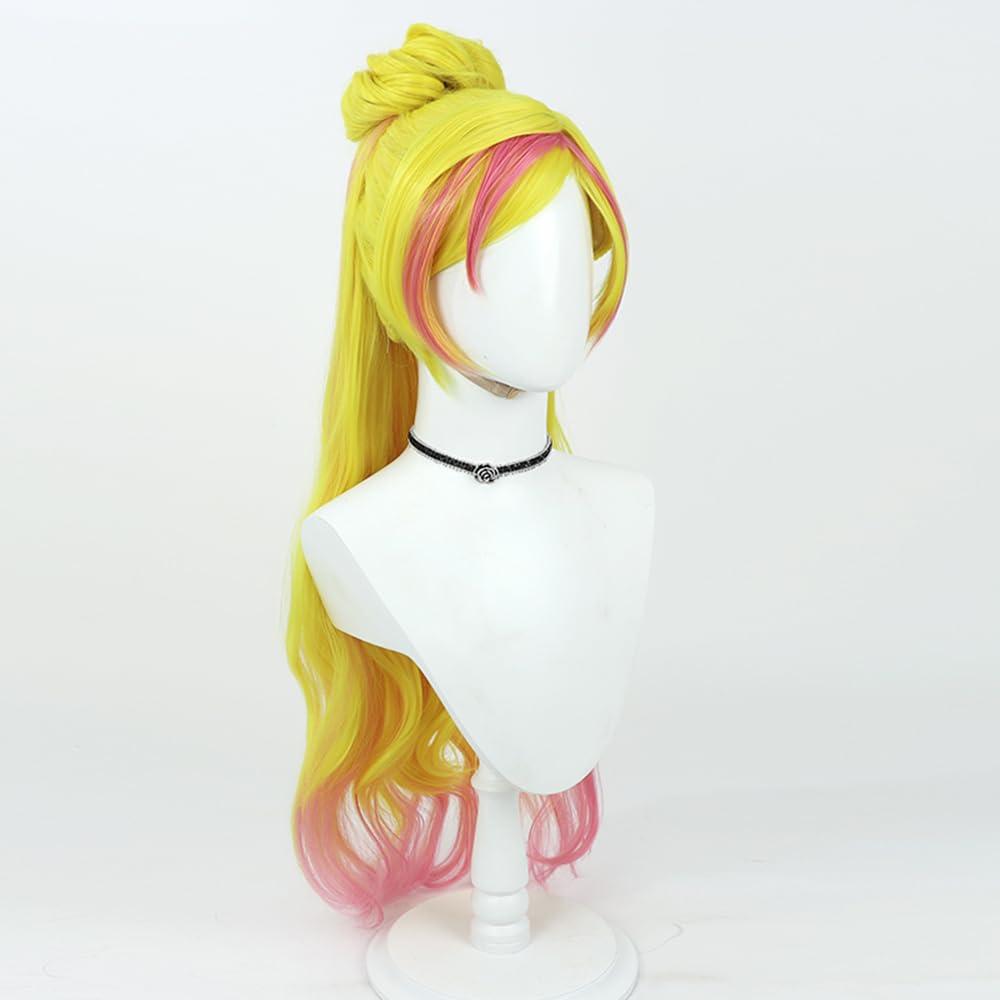 TEDPRBGE TEDPRBGE Anime Cosplay Wig Highlight Ombre Yellow Red Wig Long Wavy Wig with Bun Layered Wig with Bangs Cosplay Costume Wigs 33 inches (Yellow Red)