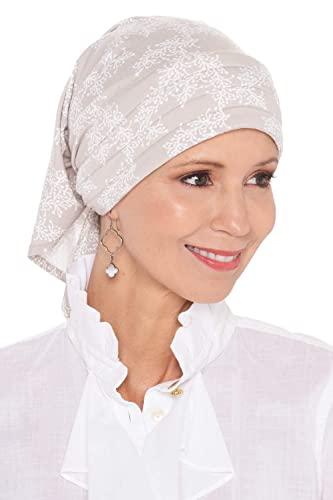 Cardani Cardani Instant Tie Headscarf - Padded Easy Tie Triangle Scarf in Luxury Viscose from Bamboo Flourish Floral Natural