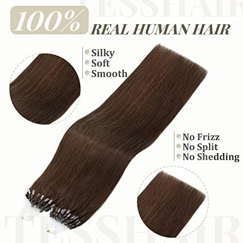 TESSHAIR TESSHAIR 16 Inch Microbead Hair Extensions Human Hair, Micro Ring Hair Extension Beads 100% Real Human Hair for Women, Natural Can be Washed Curled Dyed Permed, 50 Strands 50g #04 Medium Brown