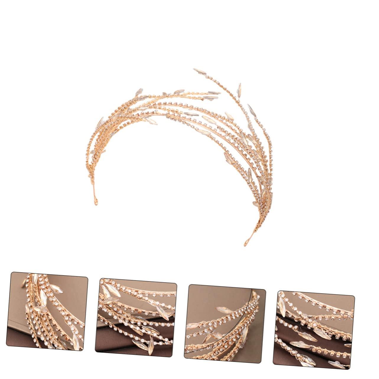 Angoily Angoily Golden Headband Gold Wedding Side Headpiece for Bride Hair Headbands for Women Bride Hair Band Hair Pin Headband Womens Headband Bridal Headdress Accessories Head Bands Rhinestones