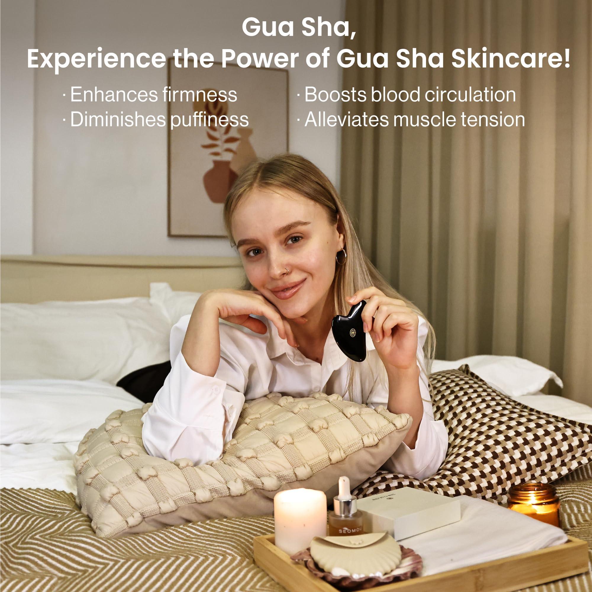 Rena Chris Rena Chris Gua Sha Facial Tools-Fuller, Ergonomic Black Obsidian Jade Gua Sha Stone for Face Massage,Jawline Sculpting and Puffiness Reducing,Skin Care Massager(Black)