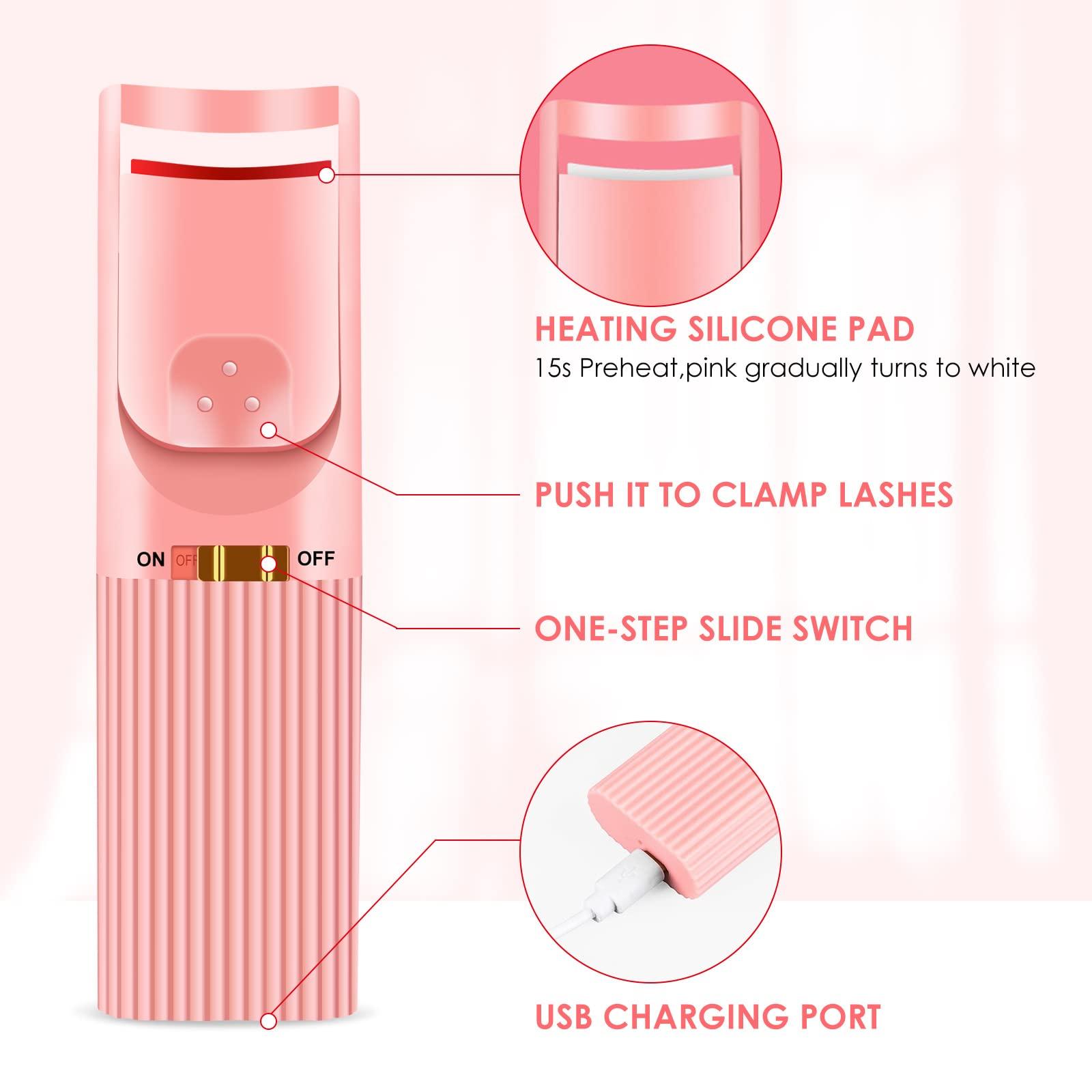 MGDYSS Heated Eyelash Curlers, Electric Eyelash Curlers, Rechargeable Lash Curler with Flexible Silicone Pad, Long-Lasting, Natural Curling Eye Lashes, Pink