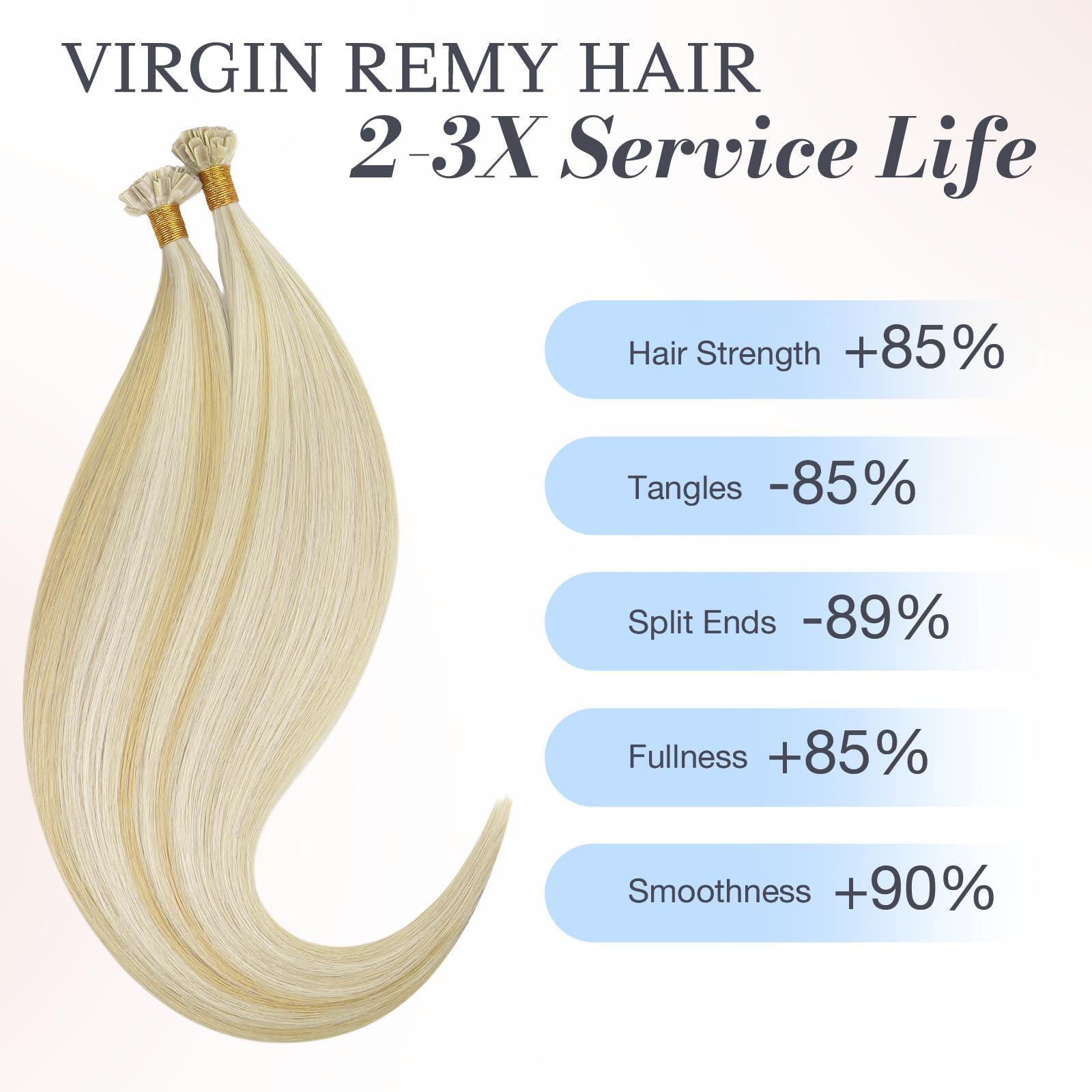 DOORES DOORES U Tip Hair Extensions Real Human Hair, 18 Inch 50g/50s, Dark Blonde Highlighted Bleach Blonde Invisible Human Hair Extensions for daily wearing