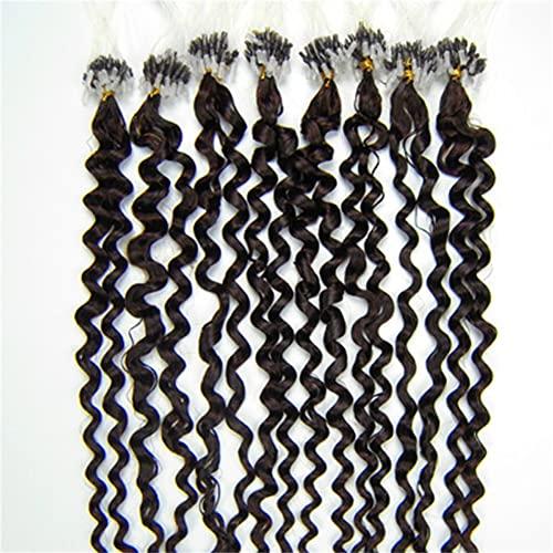 Yotty Micro Link Curly Hair Extensions Micro Ring Beads Loop Tip Real Remy Human Hair Dark Brown 20inch 100s
