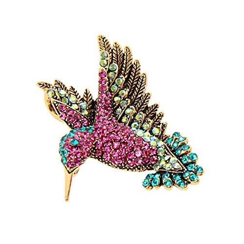 Baoblaze Baoblaze Antique Gold Tone Bird Hummingbird Multi Color Austrian Crystal Pin Brooch