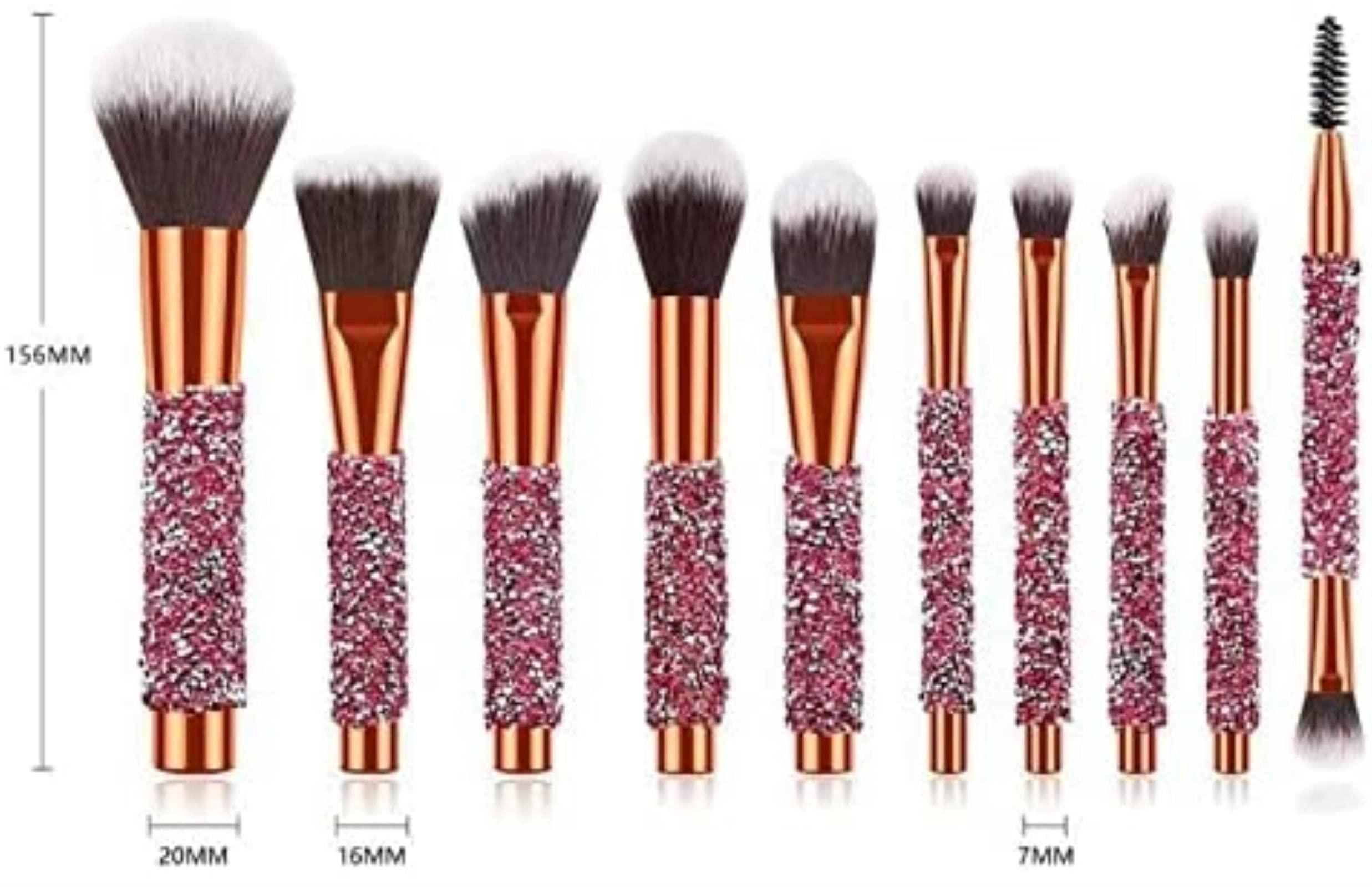 WODMB 10pcs Diamond Makeup Brushes Set Glitter Shiny Crystal Brush with PU Bag Foundation Blush Kit (Color : B)