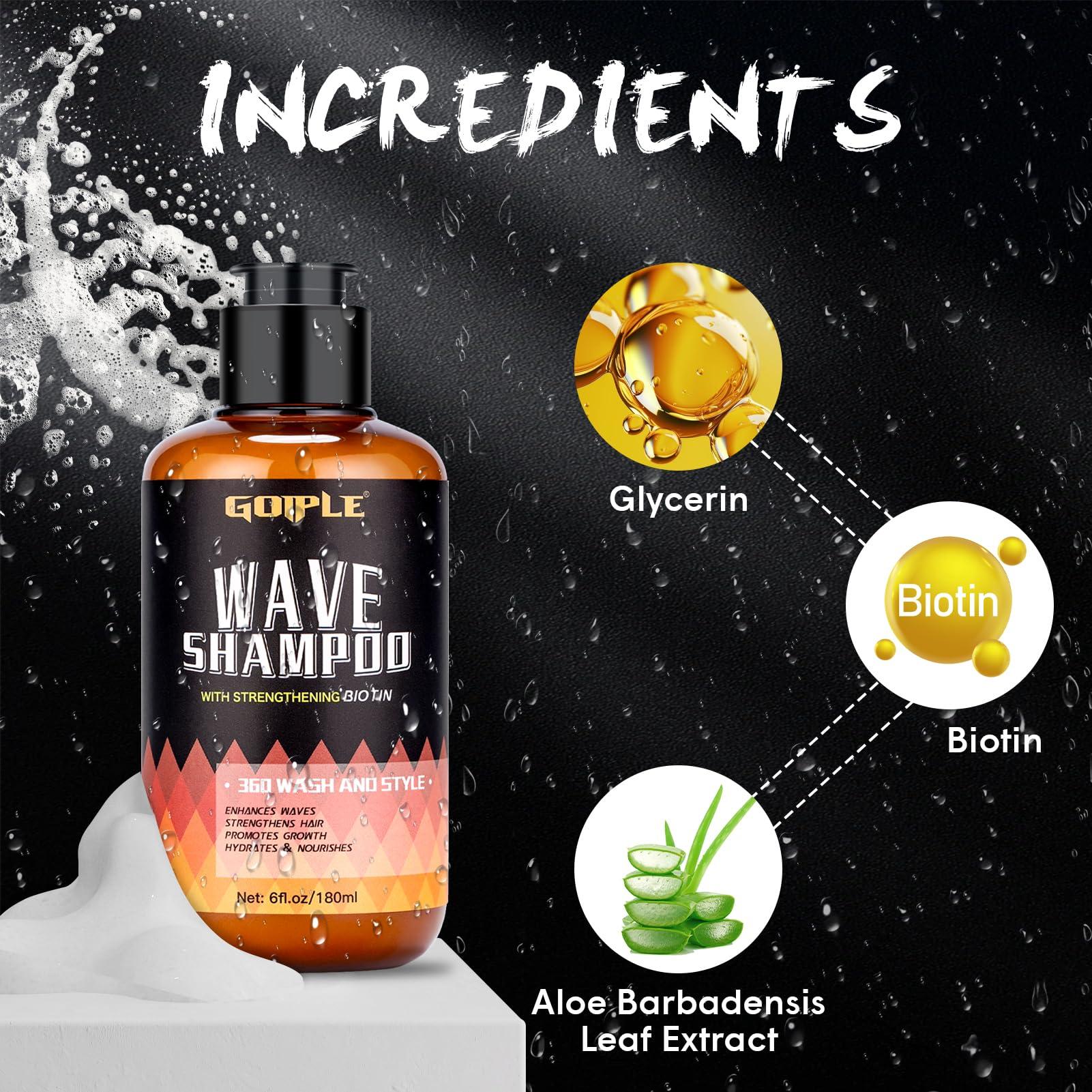 Goiple 360 Waves Wash Shampoo -Wave Shampoo for Black Men 360 Wave Shampoo Hydration Shampoo Enhance Waves Shampoo Strenghtens Hair Promote Growth Wave Shampoo Easy Wash Hydrate (6 FL OZ)