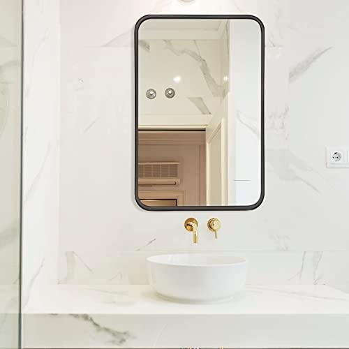 QiMaieeUSA Black 22x30 INCH Metal Rectangle Barhroom Mirror