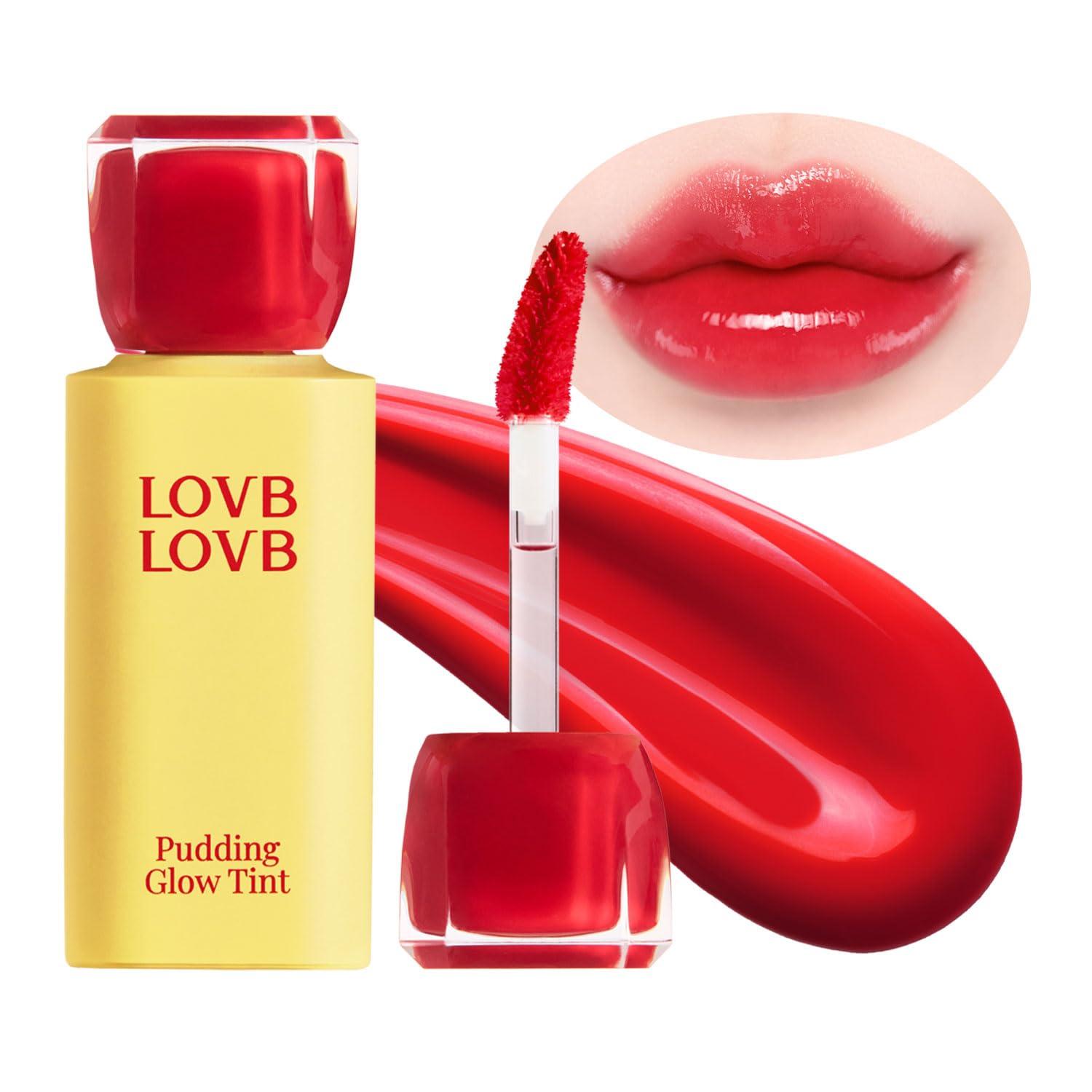 LOVB LOVB LOVB LOVB Pudding Glow Korean Lip Tint | Long-Lasting Lip Gloss Tint for Glowy | Moisturizing | High Pigmented | Non-Sticky Glossy Lip Stain 0.14 Oz (01 RED BERRY)