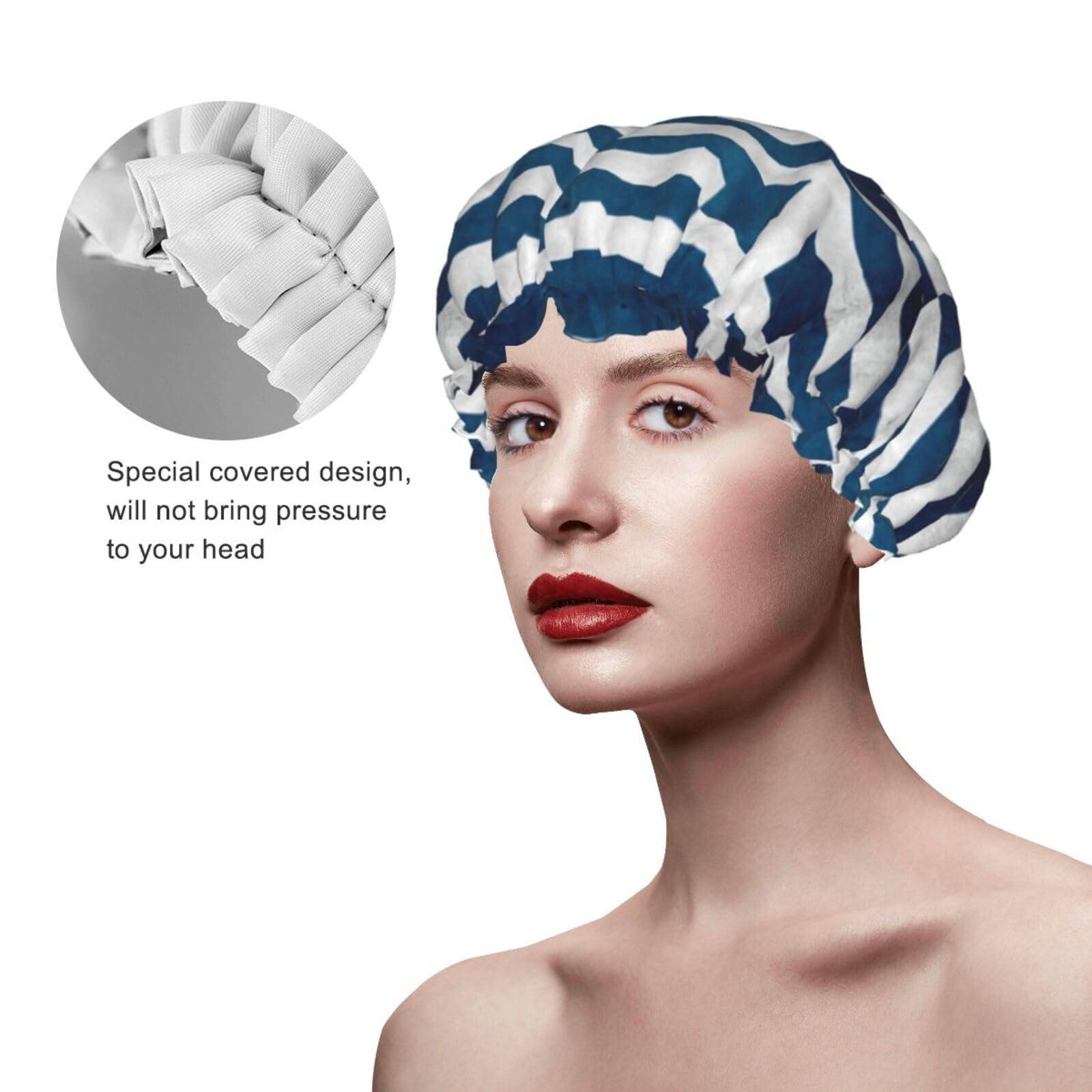 XTUAG Greek Flag Shower Cap For Women, Elastic And Reusable,Double Waterproof Layers Bathing Hat