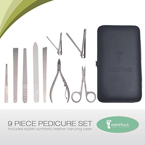 Mintfoot Mintfoot Professional Manicure Pedicure Set - 9 Piece Stainless Steel Nail Care Mani Pedi Kit with Leather Travel Case