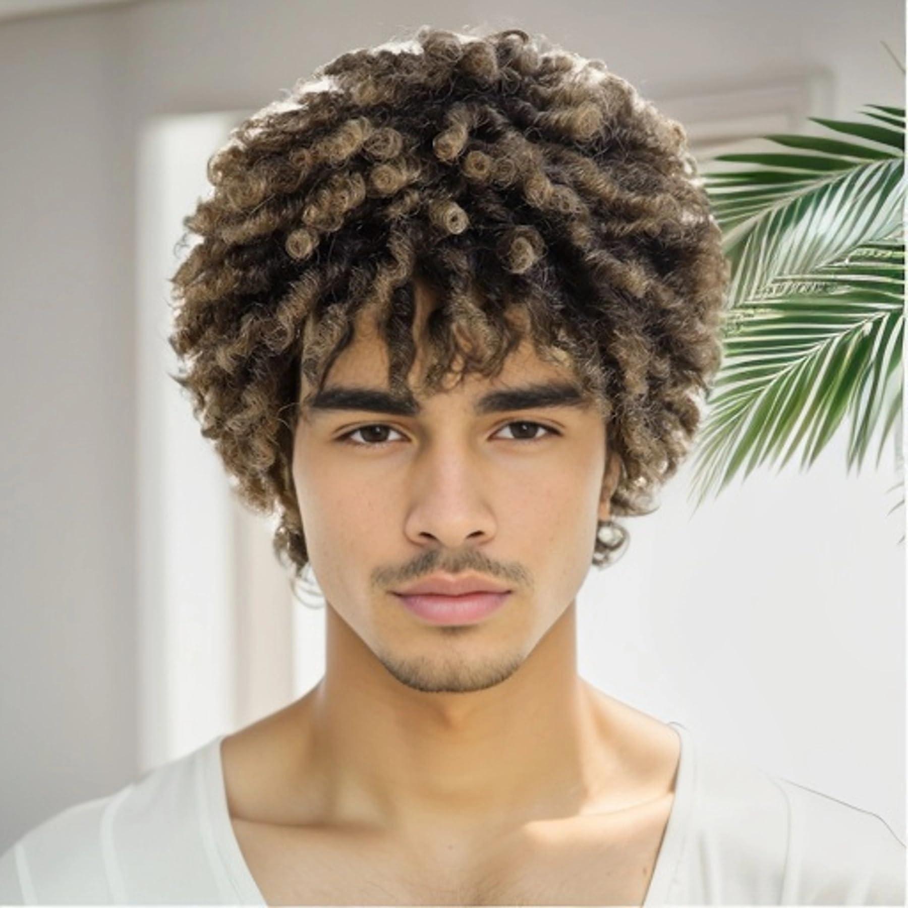 GNIMEGIL GNIMEGIL Ombre Blonde Dreadlock Wig Male Short Braided Wigs Fake Dreads Men Guys Wig Natural Afro Synthetic Hair Braids Short Braid Wig - Faux Locs Boy Wigs Costume