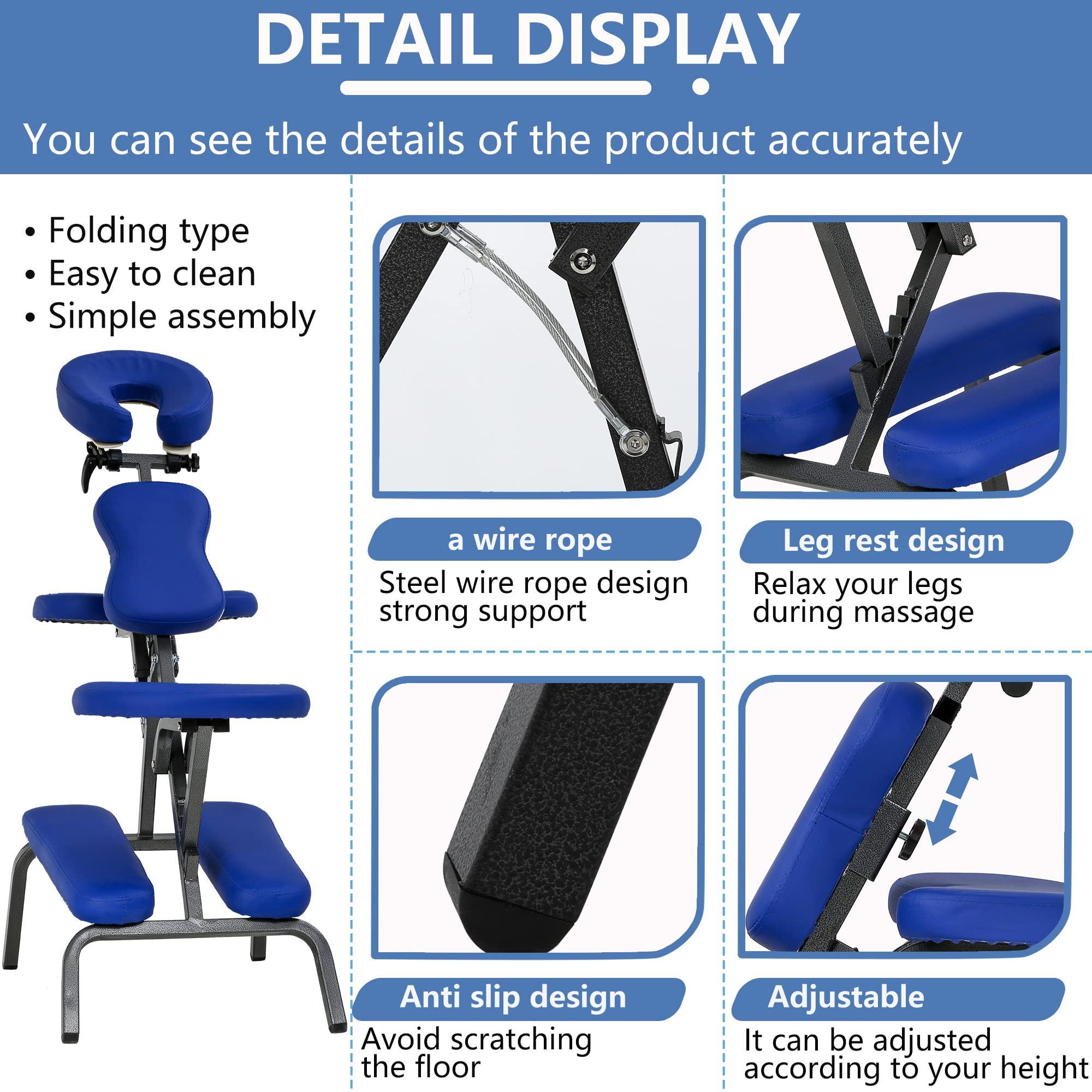 Ruesleag Ruesleag Portable Massage Chair, Height Adjustable Tattoo Chair, Folding Therapy Chair Face Cradle Salon Massage Chair with Carrying Bag (Blue)