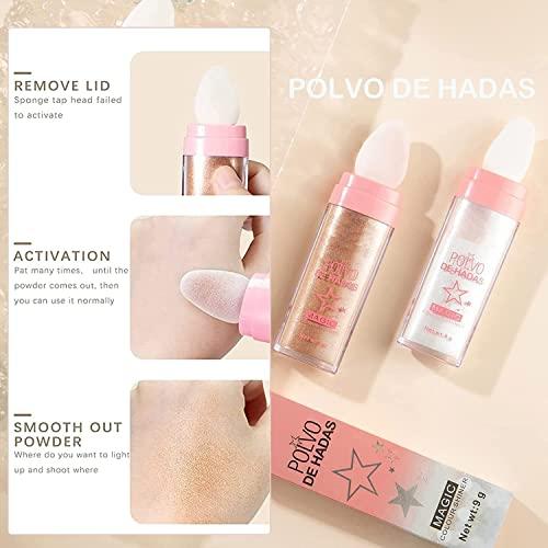 Kayswang Kayswang Body Glitter Powder Stick Face Highlights Shimmer Face and Body Highlighter Powder with Sponge Head, Magic Colour Shiner Powder for Face Body, Arms, Collarbones and Leg (02#Pink)