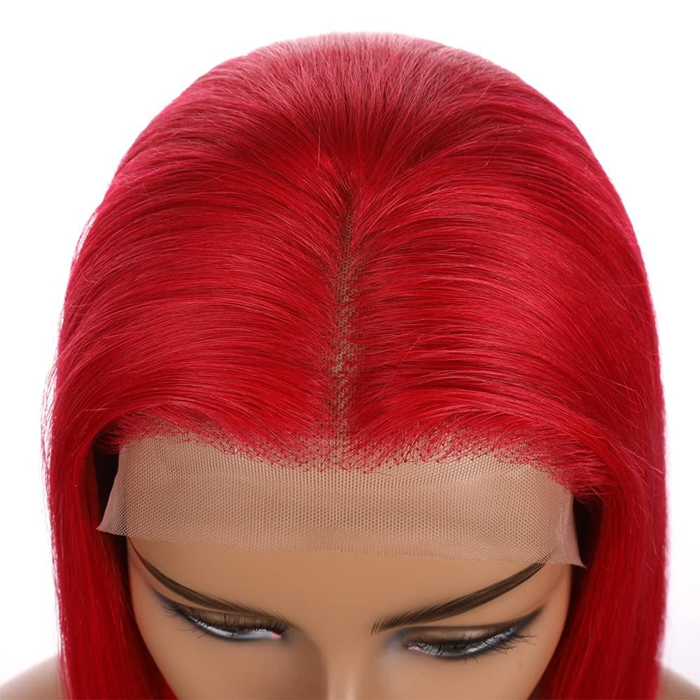 SUNFA Red Bob Lace Front Wigs Human Hair Pre-Plucked Short Cut Bob Wigs for Black Women Bleach Knots Middle Part with Baby Hair Glueness Natural Hairline 13X4X1 T Part Bob Lace Front Wigs 8Inch 180% Density