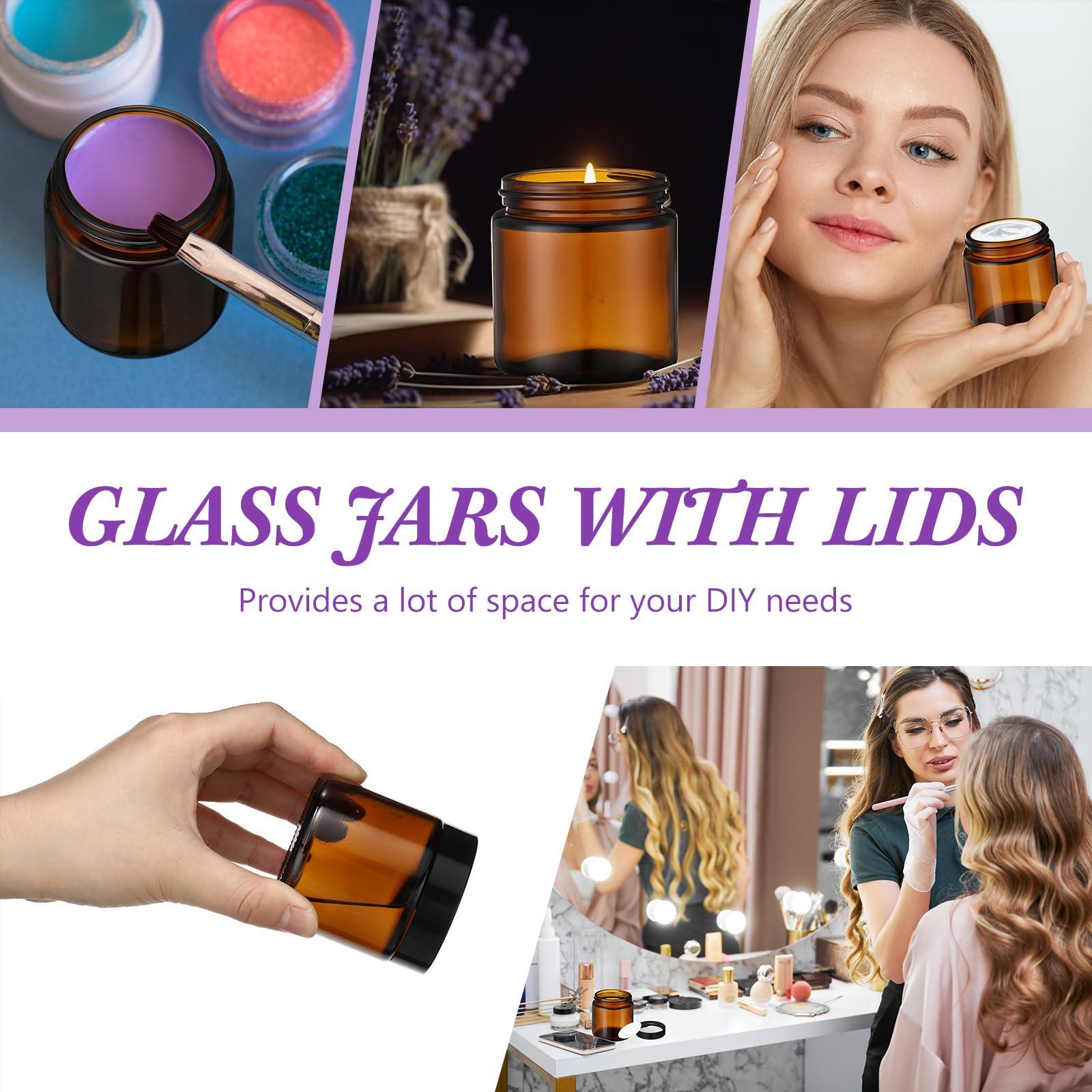 kymqlyw 50 Pcs 4 oz Amber Glass Jars with Black Lids Leakproof Round Airtight Jars Empty Cosmetic Jars with Inner Liners Lid for Candle Making Storing Lotions Spice Powder Liquid Sample Makeup (Black,Amber)