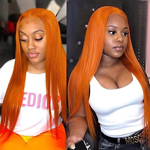 NICY NICY Orange Ginger Straight Lace Front Wig Human Hair Malaysian Bone Straight HD Transparent Lace Front 13x4 TPart Lace Wig22inch
