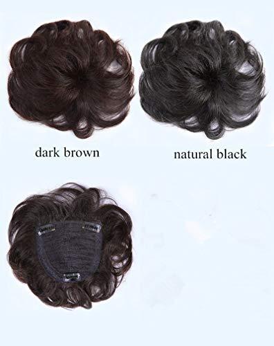 LXUE 5.5" Real Human Hair topper for Short Hair Clip in Wavy Hairpieces for Women with Thinning Hair, Off Black