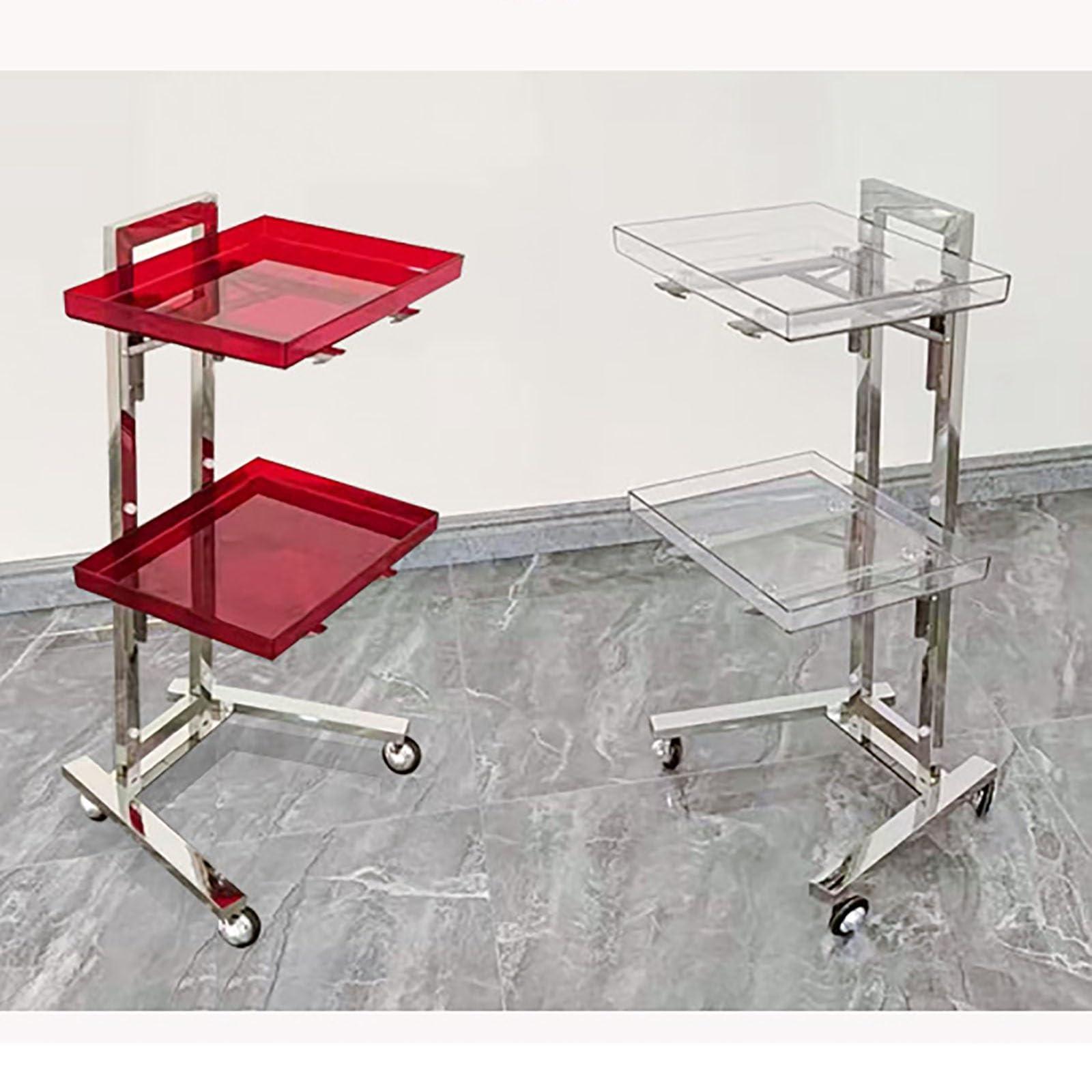 PQXQZ 2 Tiers Hairdressing Trolley Foldable Hair Salon Rolling Trolley Acrylic Tray Beauty Trolley On Wheels Save Space Hairdresser Storage Trolley(White)