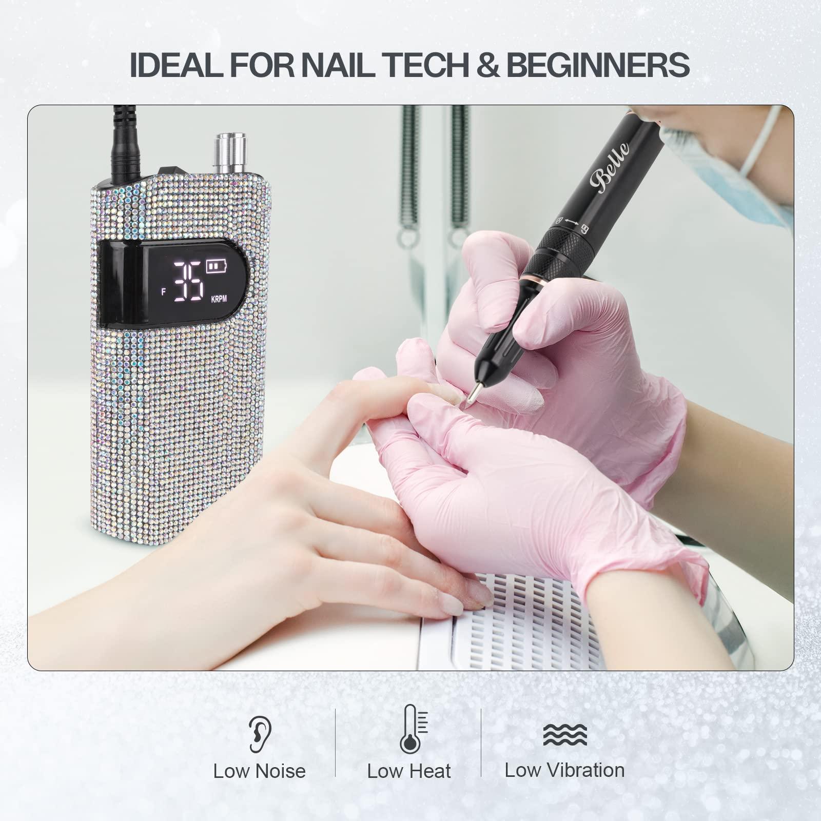 Belle Belle Professional Nail Drill Machine, Sparkly Electric Nail File for Acrylic Nails, UV LED Nail Lamp, 54W Rechargeable Cordless Sparkling Nail Dryer