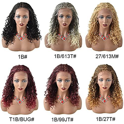 LYRICAL HAIR LYRICAL HAIR Twist Box Braids Women Wigs with Baby Hair 12.5"X4.75" Hand-Tied Swiss Lace Front Cornrow Braided Lightweight Glueless Wig Synthetic 18" Wavy Hair (#1B Black)