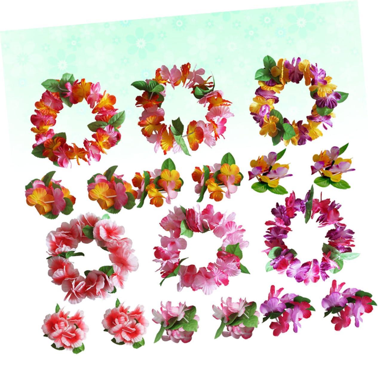 Ipetboom Ipetboom Hawaiian Lei Set 6 Sets of Floral Headband Bracelet Hair Wreath for Wedding Photography
