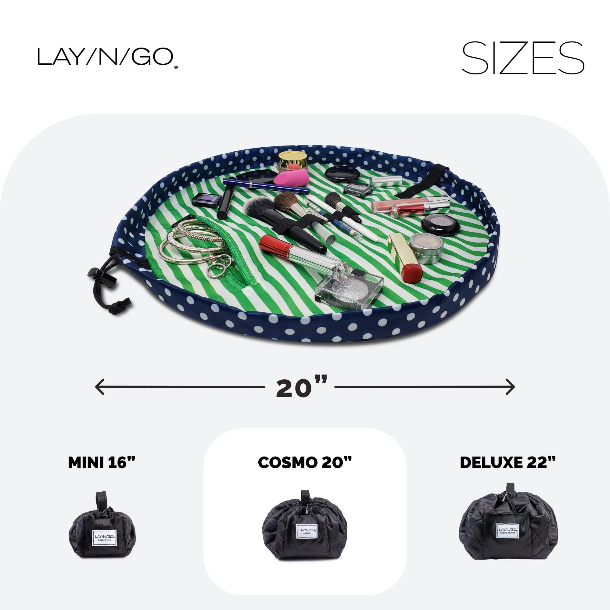 Lay-n-Go Lay-n-Go Cosmo Drawstring Cosmetic & Makeup Bag Organizer - Portable Drawstring Makeup Bag w/Zipper Pocket, Makeup Loops & More - Durable, Machine Washable Makeup Bag for Travel (20, Navy/Green)