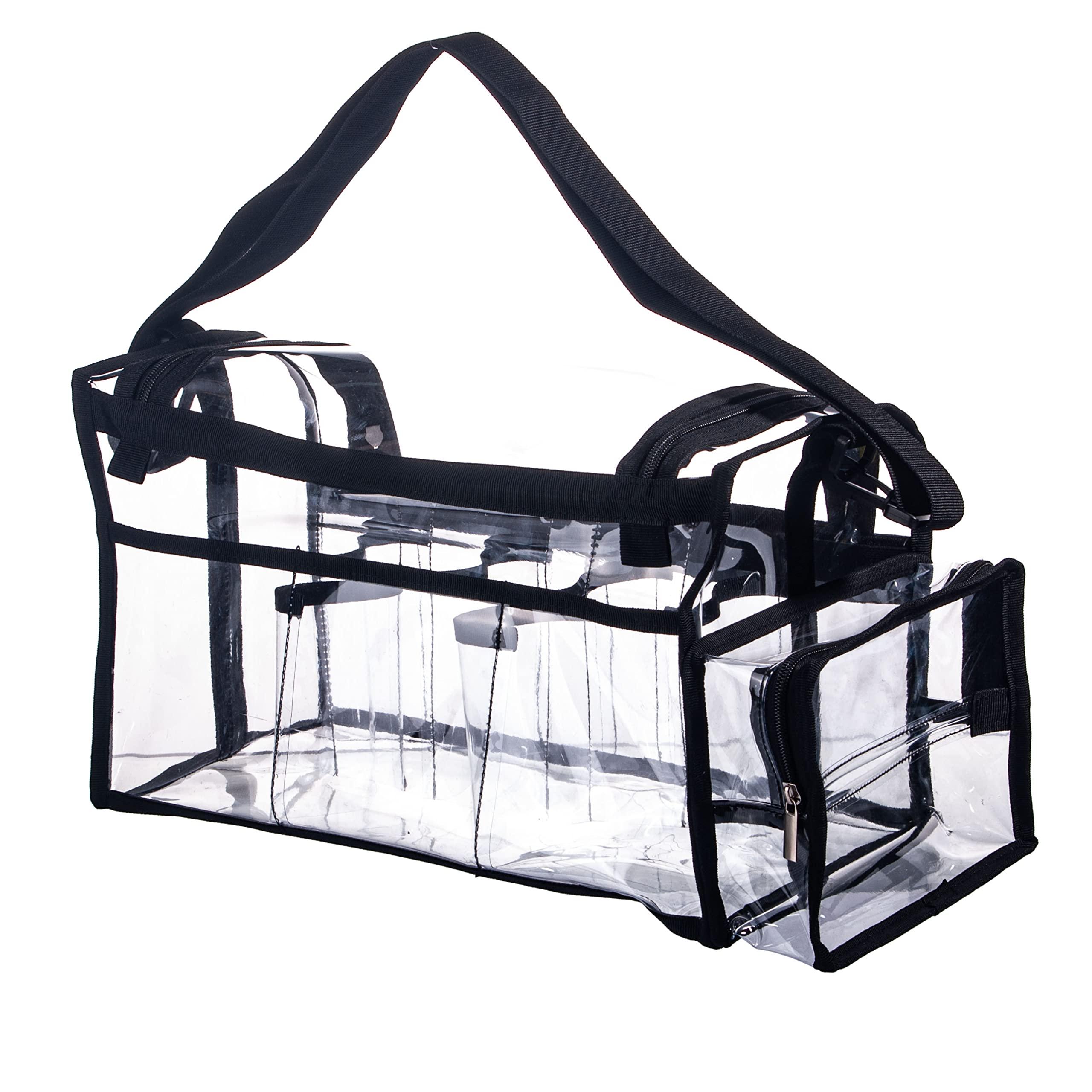 Remobia Hicol Large Professional Free Standing Clear PVC Makeup Artist Set Bag Transparent Makeup Brush Buddy Make up Kits Organizer Carry All MUA Travel Cosmetic Bag with 8 Dividers and Tissue Holder