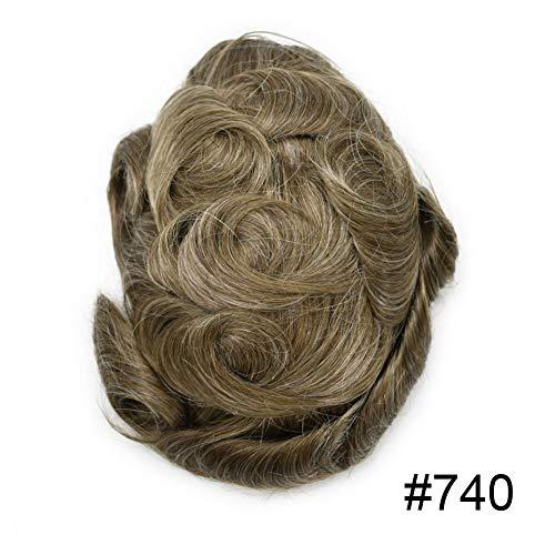 LHC Hair System For Men 0.1MM Full Poly Toupee For Men Human Hair ComfortableWiht durable Mens Hair Pieces Protesis Capilar Para Hombre (8\'\'*10\'\', #740 7# VERY LIGHT BROWN WITH 40% SYNTHETIC GREY -110% light to medium density)