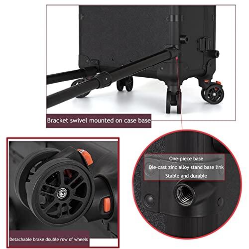 HJXGQJM Rolling Makeup Case Professional Makeup Train Case Makeup Artist Travel Organizer, Make-up Case With LED Light, 3-colour Light Source,Cosmetic Case With Stand, Black Aluminium Make Up Case cosmetic ca