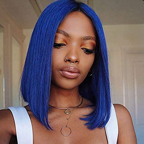 Lovigs Lovigs Blue Lace Front Wigs Human Hair Natural Hairline Short Bob Wigs 13x4 Transparent Lace Blue Wigs for Women Blue Bob Wig Human Hair (10 Inch)