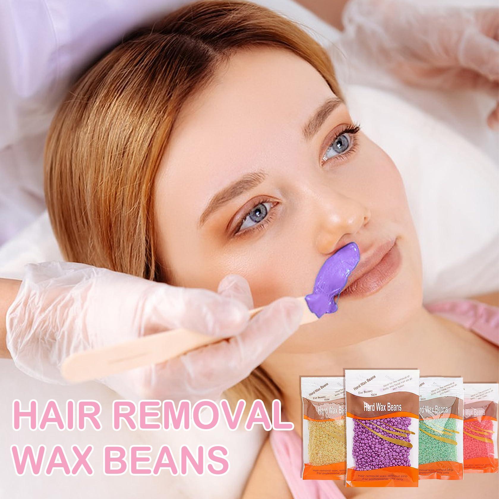 JunKuJK 4 Packs Hard Wax Beads for Hair Removal,Gentle Waxing Beads for Full Body,Face,Underarm,Bikini and Legs,Long Lasting Hair Removal Waxing Kit with 10 Wax Scraper Sticks