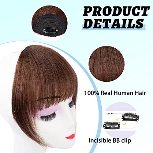 EINbeauty Clip in Bangs 100% Human Hair Extensions French Bangs Fringe with Temples Hairpieces Clip on Bangs Fake Bangs for Women(French Bangs,Dark Red Brown)