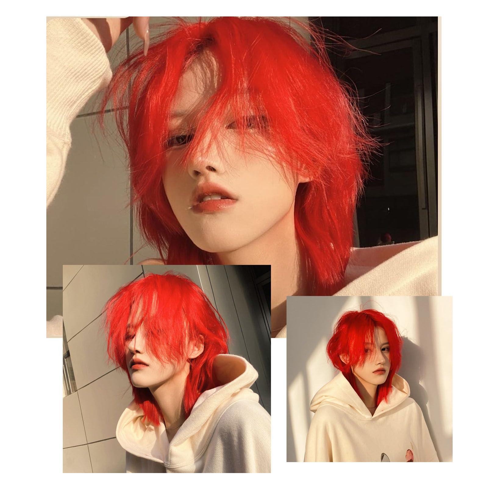 Jonlaki Red Wig, Wolf Cut, Short Hair Pieces, Fluffy Texture, High Simulation, Durable Material, for Festival Cosplay Show Performance Women Men
