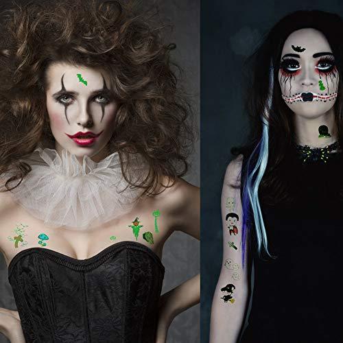 Fanoshon Fanoshon Halloween Glow in the Dark Temporary Tattoo for Kids Girls Boys, 16 Sheets Fake Small Luminous Adults Body Stickers, Goody Bags Fillers Trick Or Treat Favors, Pumpkin, Skull, Spider Supplies