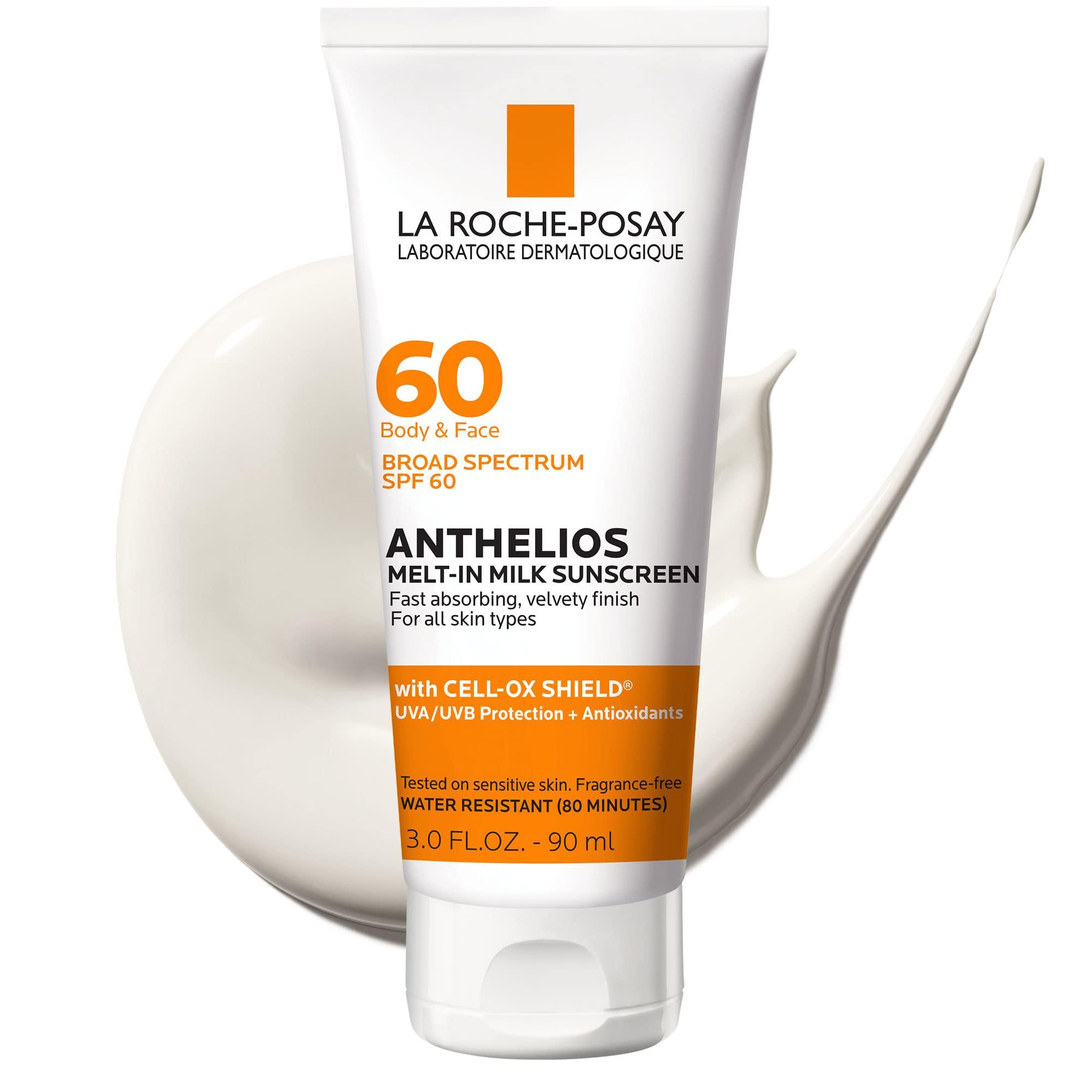 La Roche-Posay La Roche-Posay Anthelios Melt-In Milk Sunscreen SPF 60, Sunscreen For Body & Face, Broad Spectrum SPF + Antioxidants, Oil Free, Lightweight & Fast Absorbing, Oxybenzone Free
