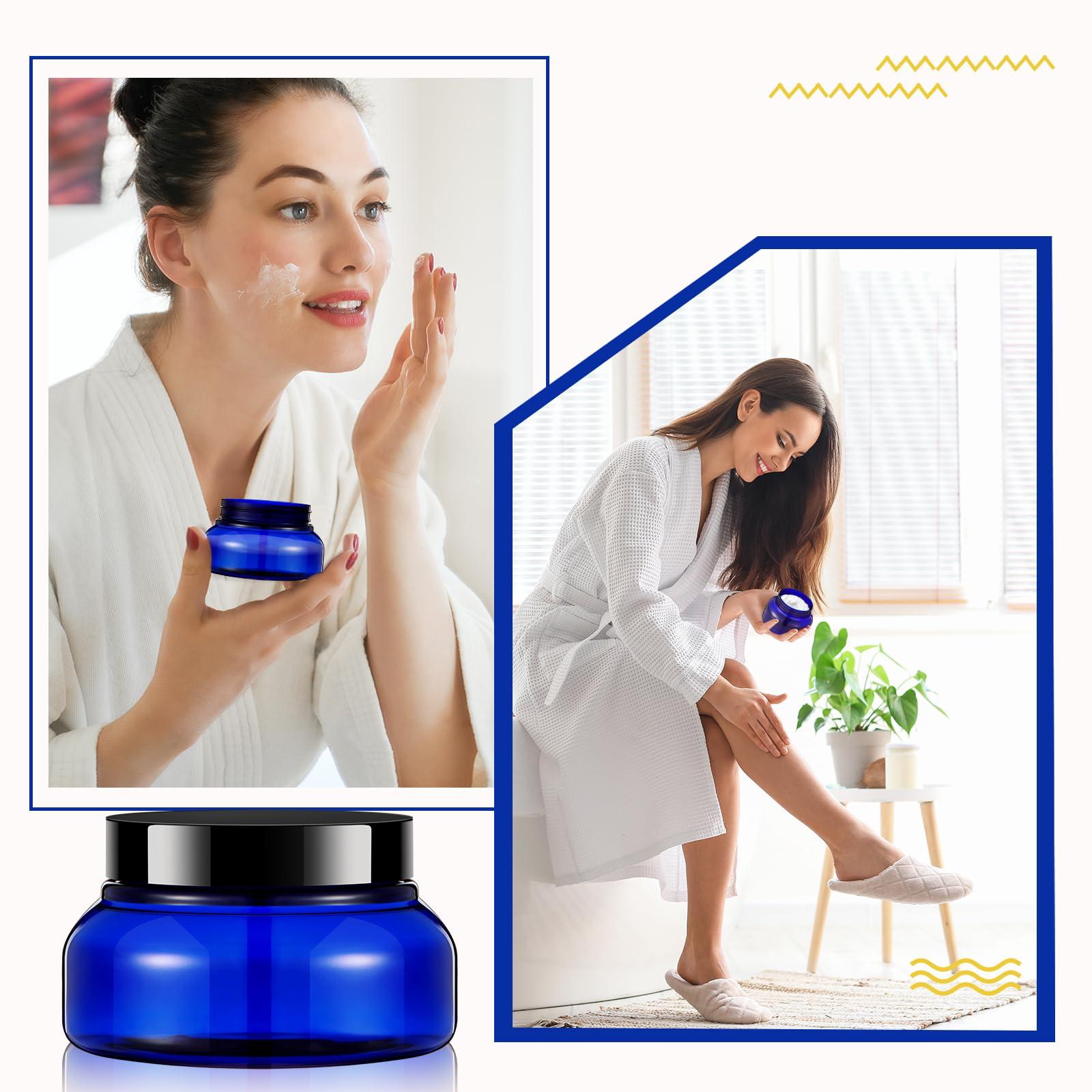 Tessco Tessco 24 Pack Plastic Jars with Lids Labels Empty Clear Plastic Jars Round Refillable Cosmetic Containers Body Butter Containers Bulk Sugar Scrub Bottle for Make Up(5 oz,Translucent Blue and Black)