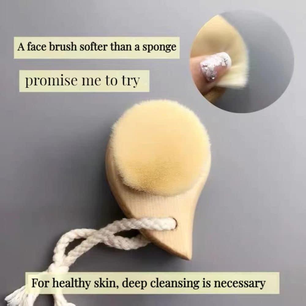 ShuaiXiang Wooden Handle Wash Face Brush, Deep Cleansing Massage Scrubber, Soft Fiber Facial Cleansing Brush, Home Use Skin Care Tool(03)