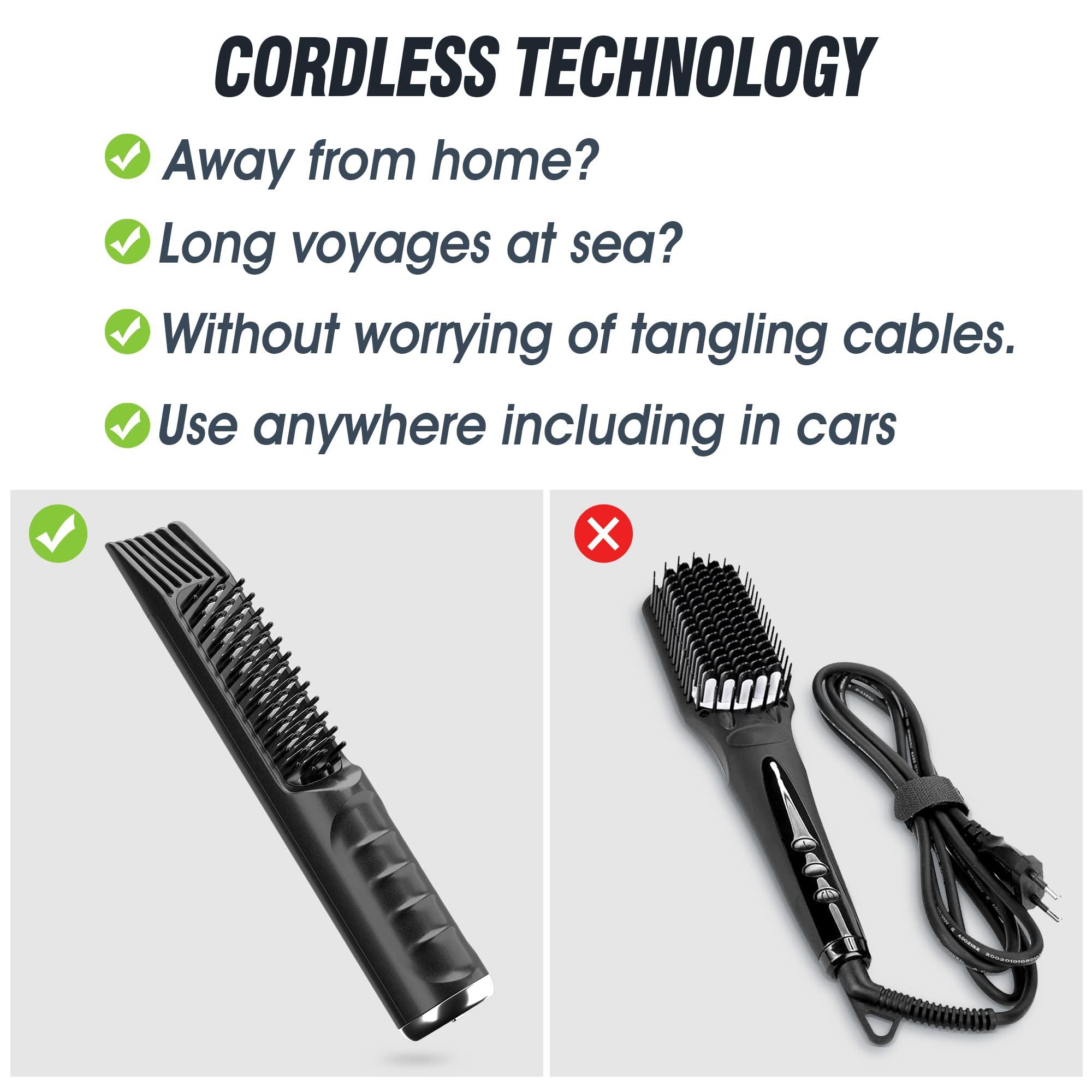 Nisperos Cordless Beard Straightener, 3-in-1 Cordless Beard Straightening Comb - Brush for Men.