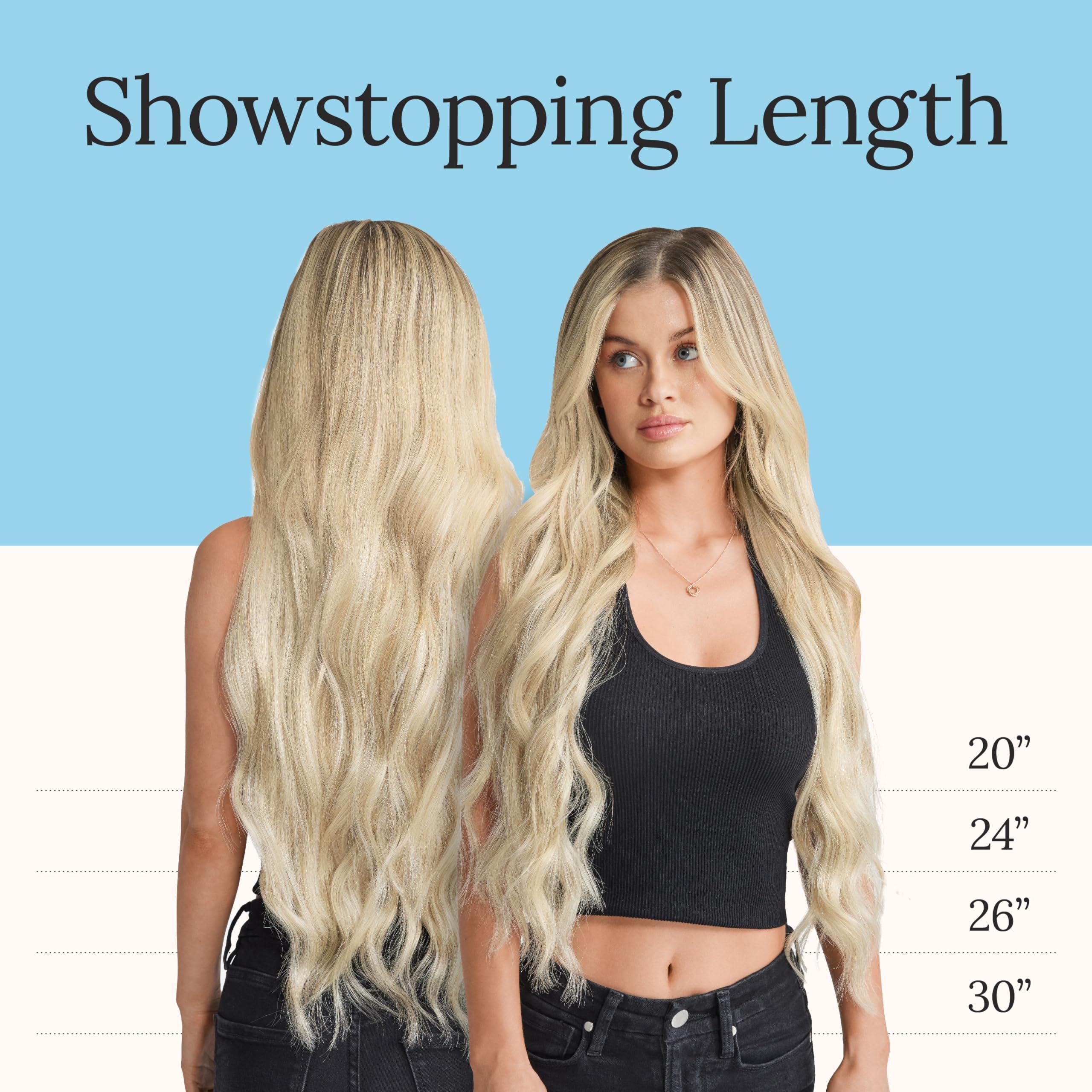 Zala Zala Clip In Hair Extensions - 100% Human Hair - Easy Install & Natural Full Head of Remy Hair Extensions - Gain Volume & Length Instantly - 9 Piece Clip-in Set in Champagne Blonde (230g / 24 inch)