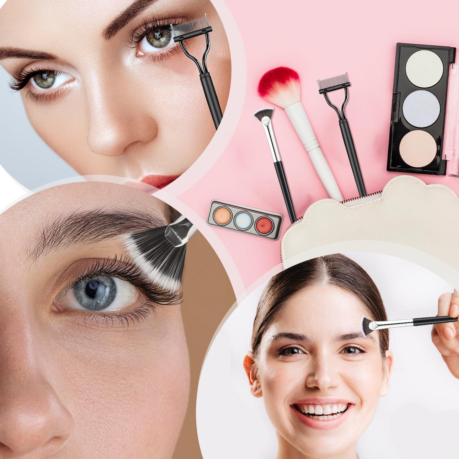 salbsever salbsever4PCS Mascara Fan Brush for Lashes Folding Angle Scalloped Lash Brush Multifunctional Fan Shaped Clump Eyelash Brush Lash Wand Brush Makeup Tool Eyelash Comb Separator for Upper Lower Eye Lash