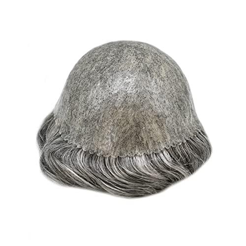 Generic Toupee for Men Hairpiece Human Hair Replacement System Full Poly Thin Soft Hair Piece for Men Injected PU Durable Skin Mens Wig (8"X10", 1B65 Off Black+65% Gray-110% Light to Medium Density)