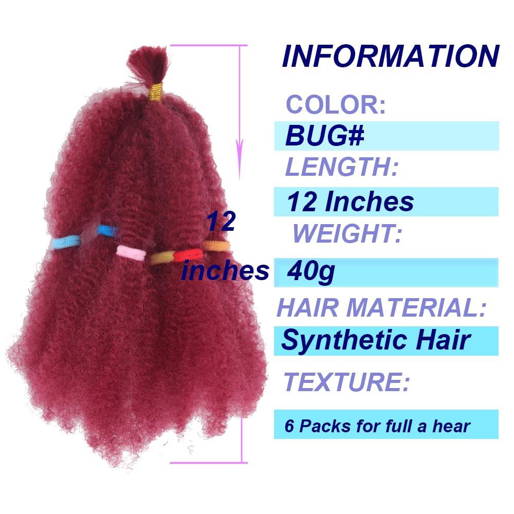CLSFATION Afro Kinky Hair 12 Inch 3 Packs Pre Stretched Afro Kinky Twist Hair Afro Braiding Hair Kinky Twist Crochet Braids Synthetic Hair Extensions For Women (#BUG, 12 Inch (Pack of 3))