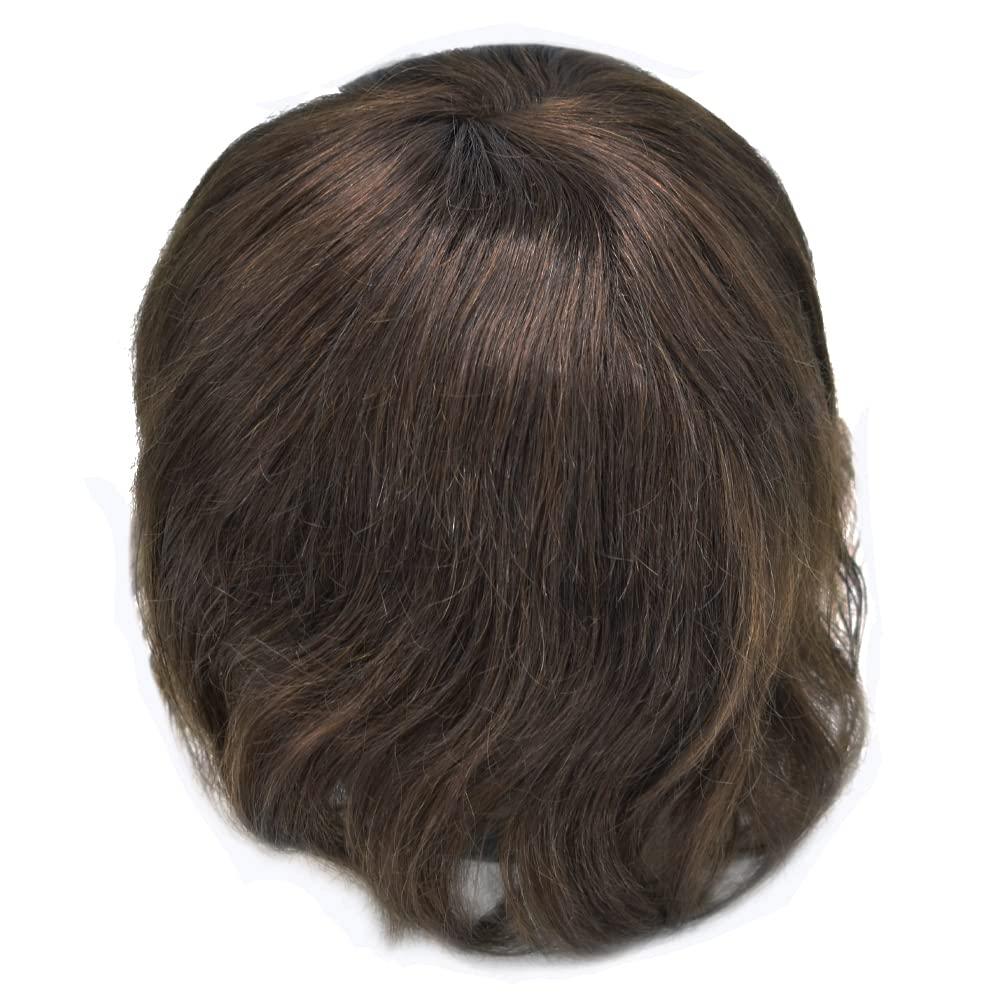 Healthlif Toupee For Men Thin Skin 0.03mm Mens Toupee Remy Human Hair V-loop Man Hairpiece Invisible Hairline Hair System For Men Hair Piece 8x10#3 Dark Brown 100% Density
